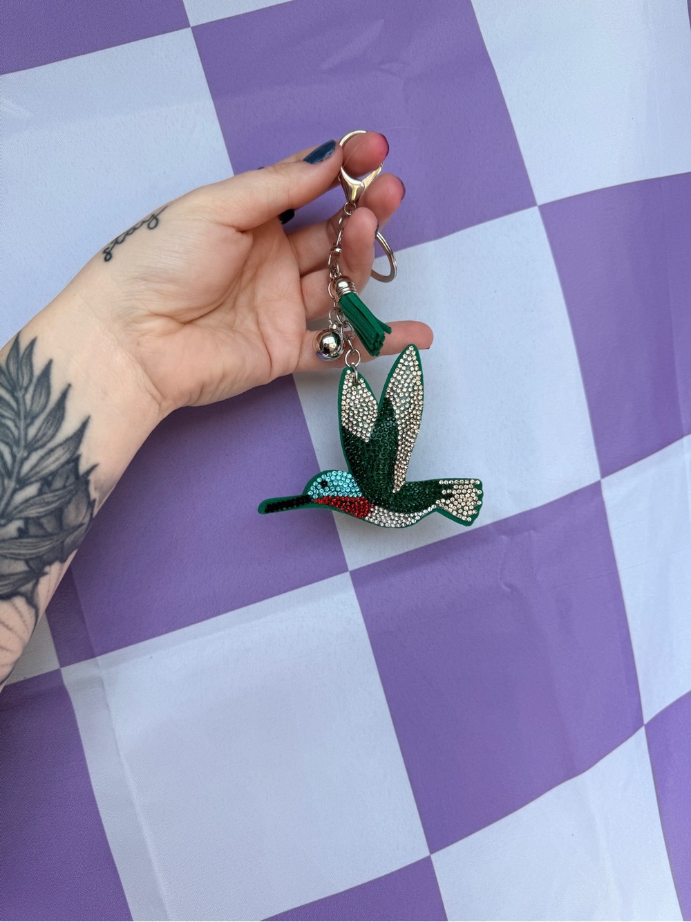 Green Hummingbird Crystal Keychain - Decorative Pet Bird Accessory